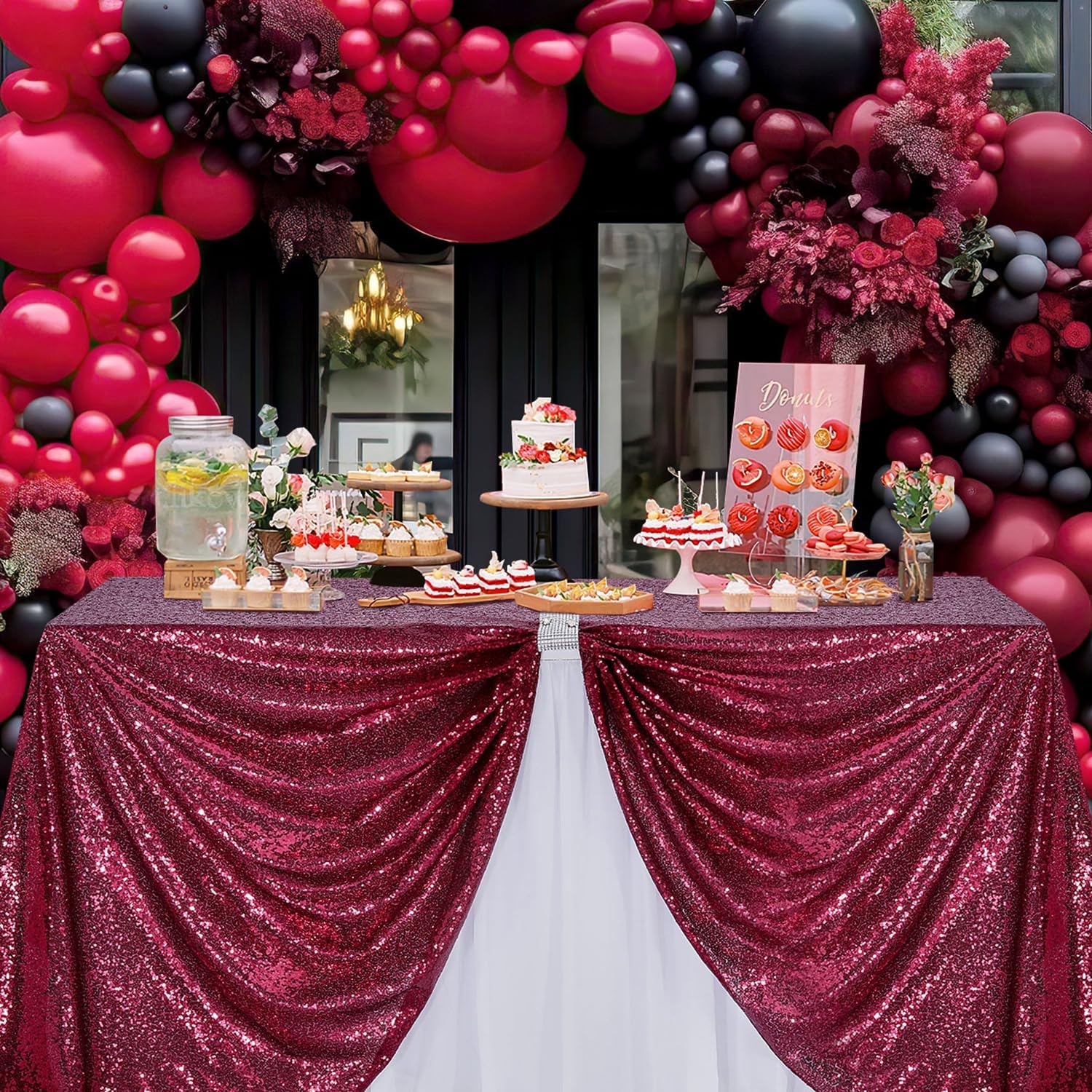 Burgundy Sequin Tablecloth Gli - đánh giá và giá Table Runner Sequin