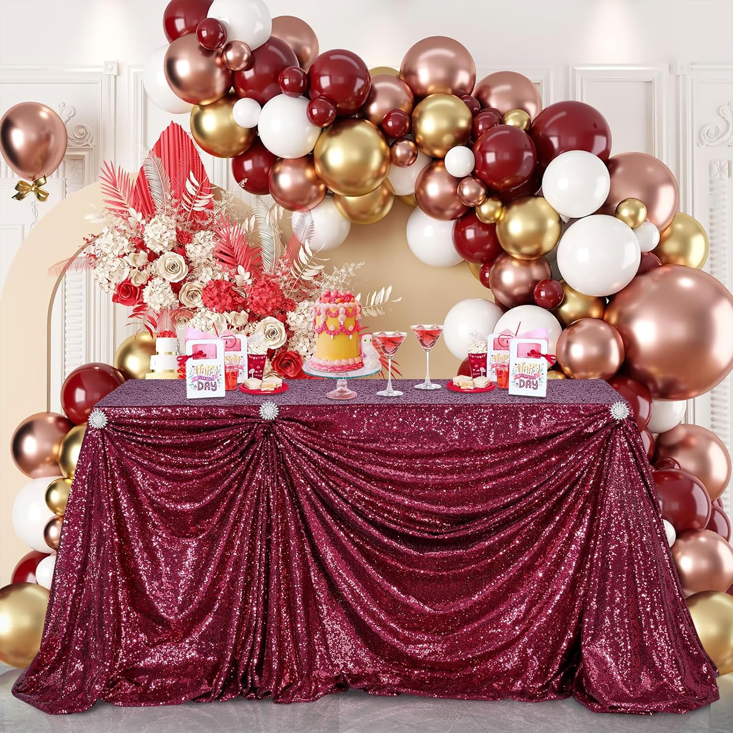 Burgundy Sequin Tablecloth Gli - đánh giá và giá Table Runner Sequin
